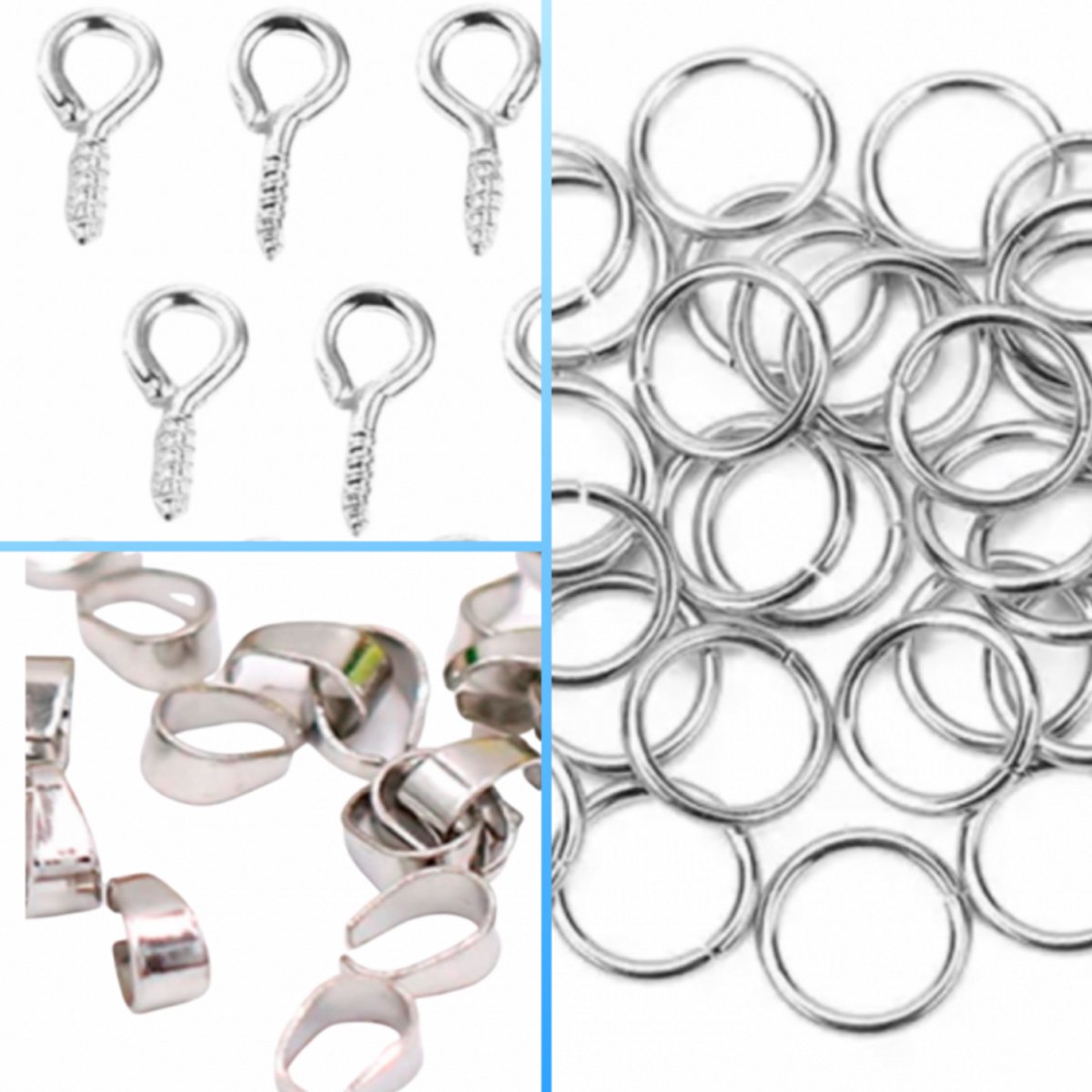 80- delig assorti van bails - schroef- en sieradenoogjes-zilverkleur - Charme Bijoux