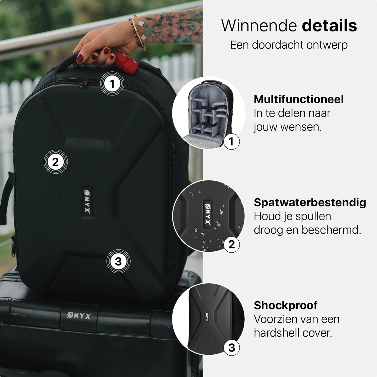ONYX Cameratas Hardcase - Spatwaterbestendig met Laptopvak