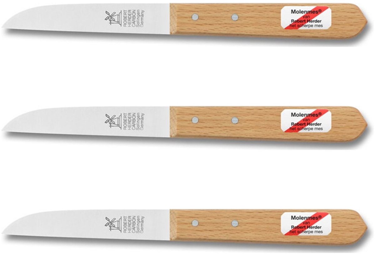 Robert Herder Molenmes – Schilmesje – Recht Lemmet 85 mm – Carbonstaal – Lang Heft – Beukenhout – 3 Stuks