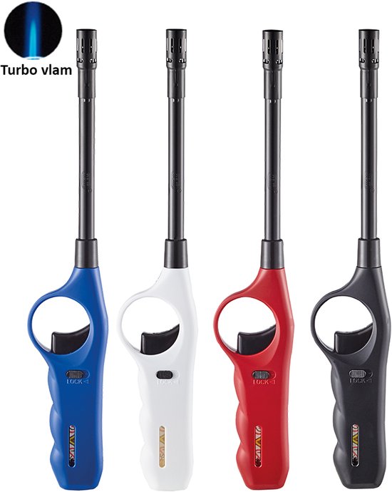 Gasaanstekers met turbo vlam - 4 STUKS lange krachtige gasbranders - Jet Flame lighters - Navulbaar - Windproof - barbecue