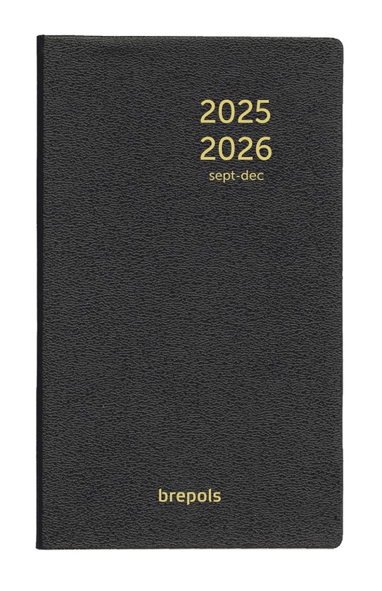 Brepols agenda 2026 - 16Maanden - Interplan - GENOVA - Schoolagenda - 1 week op 2 pagina's - PVC omslag - Weekoverzicht - Zwart - 9 x 16 cm - september 2025 tm december 2026