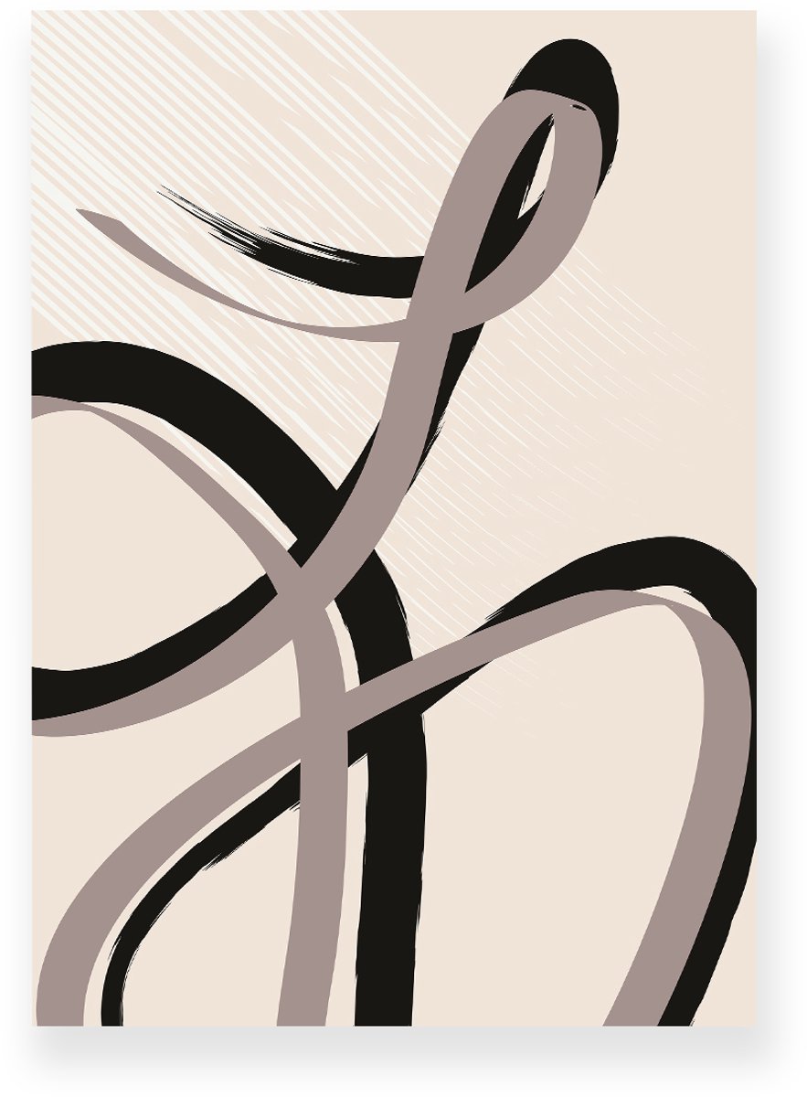 Yisual Poster 50x70 cm - Abstracte Lijnen - Krullen - Taupe - Beige - Abstract - Modern - Muurdecoratie - Wanddecoratie
