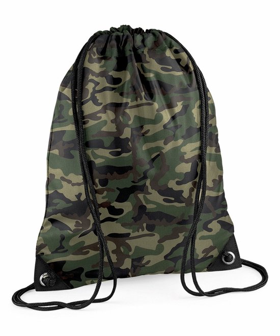Sport gymtas in jungle camouflage - met rijgkoord - 45 x 34 cm - 12 liter - Nylon - Kinderen en volwassenen