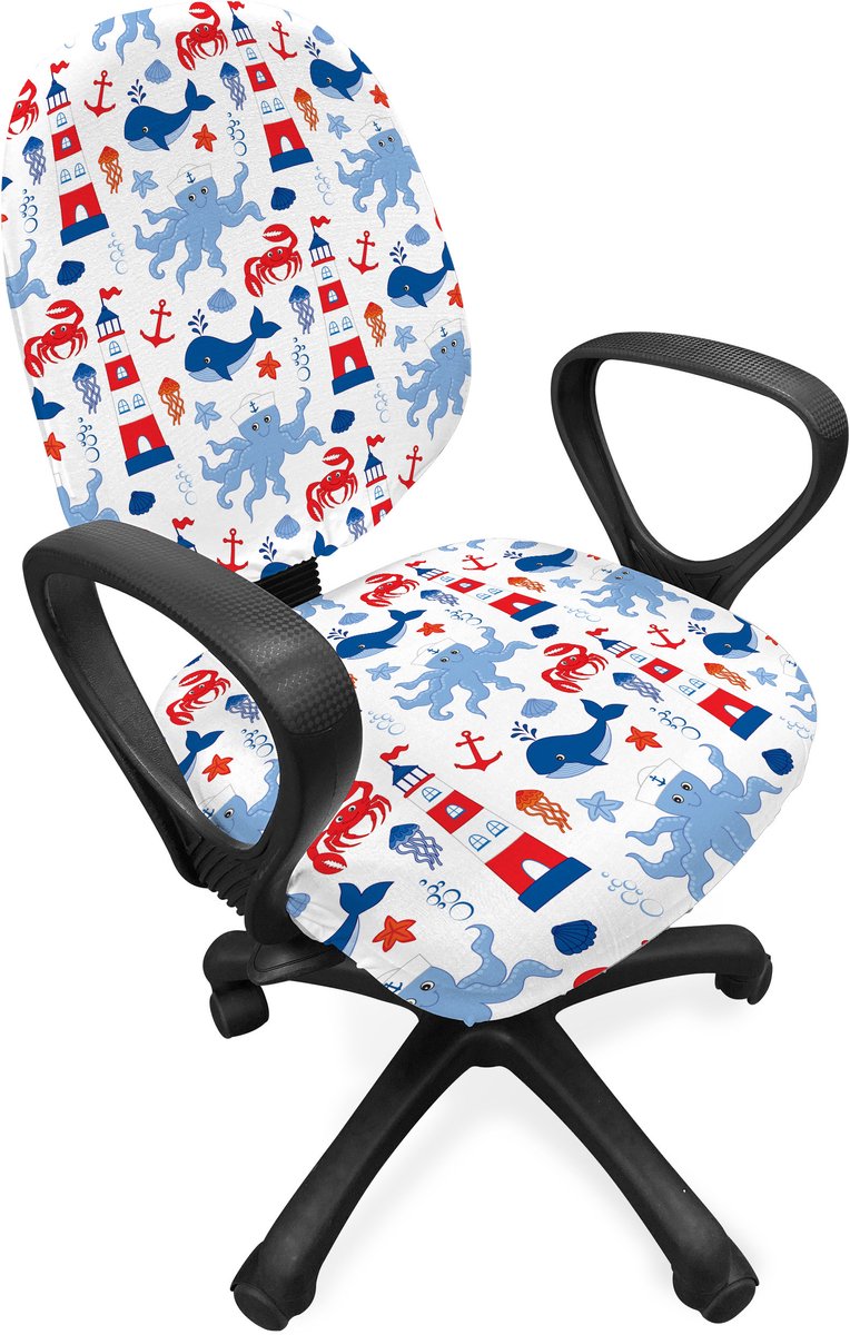 New Bed Vuurtoren Dierenpatroon Schelp Stoelhoes voor Bureaustoel, Rekbare en Wasbare Stoffen Hoes, Standaardmaat
