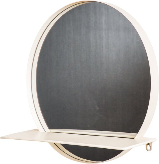 Housevitamin Wandspiegel - Rond Metaal - Met Plank - White Cap Grey - Ø40cm