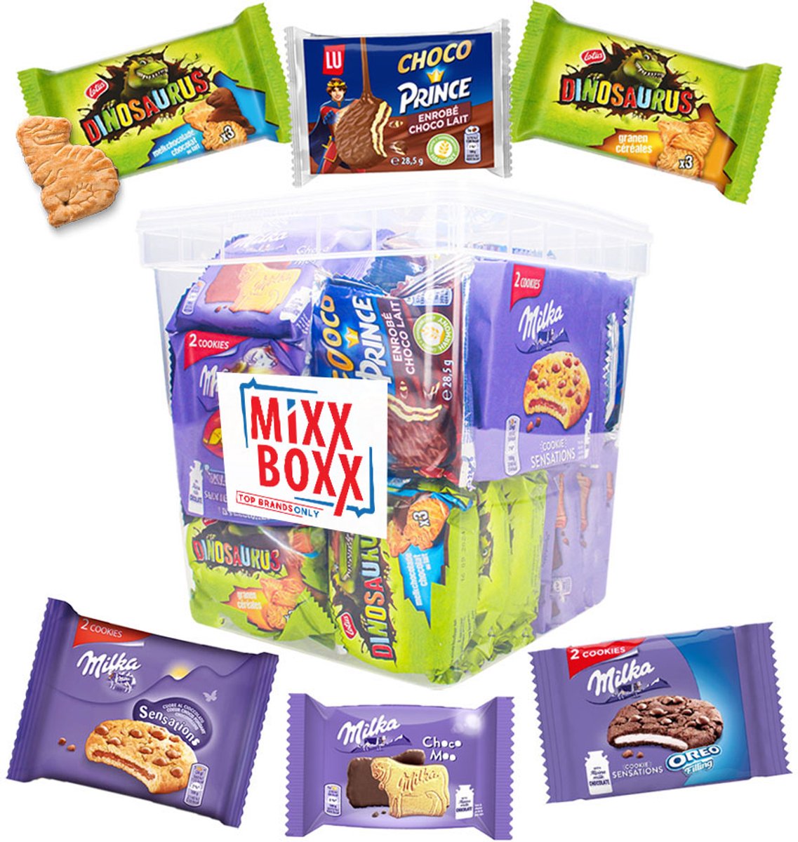 Milka, Prince & Lotus mega koekjesbox - koek met chocolade - 1125g