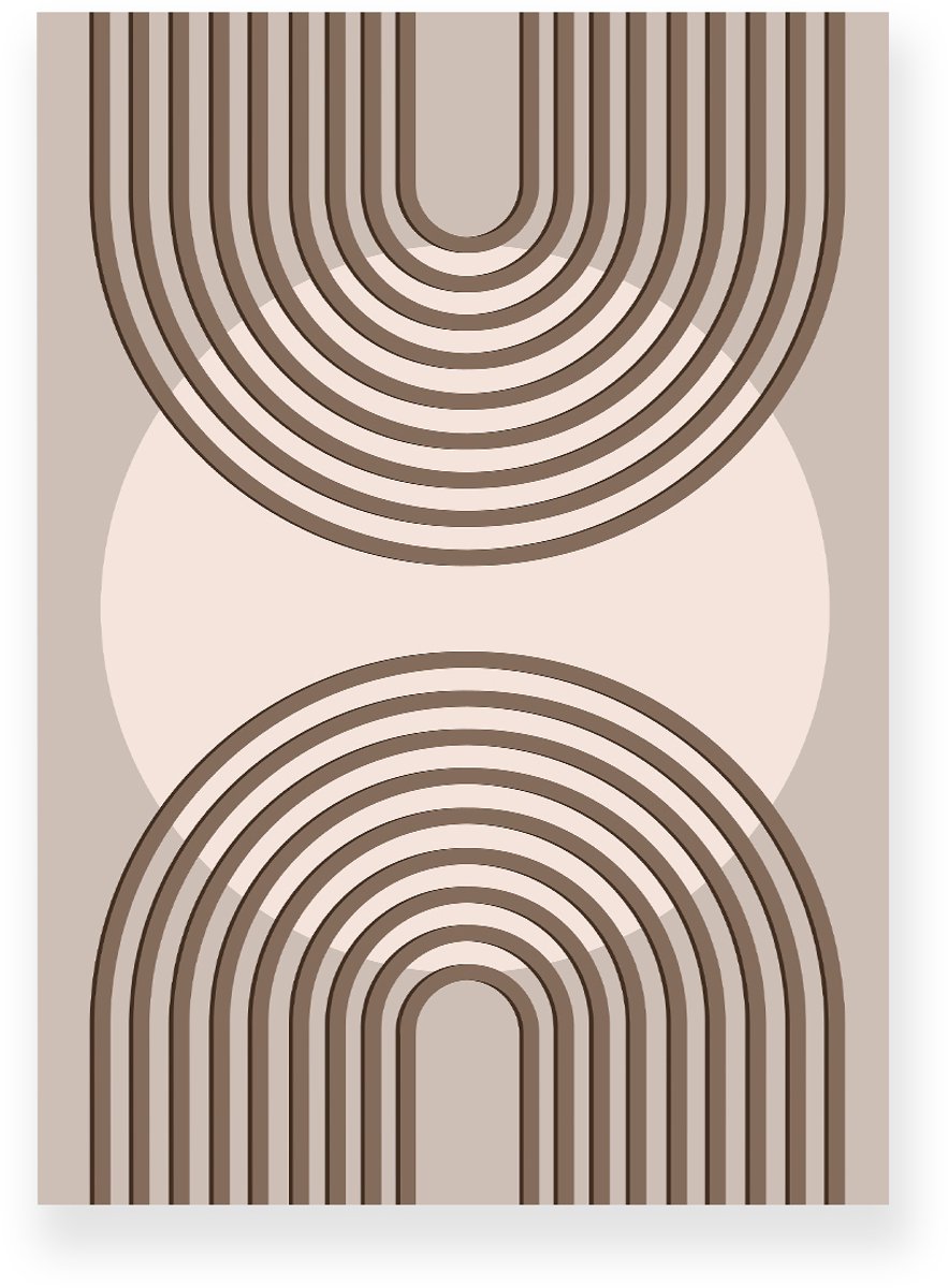 Yisual Poster 20x30 cm - Halve Bogen - Cirkel - Bruin - Beige - Abstract - Japandi - Muurdecoratie - Wanddecoratie