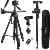 PIXETOOL Camera en Telefoon Statief 180cm – Tripod Statief - Monopod – Spiegelreflexcamera Statief – Incl. Smartphone Houder – Smartphone Statief – Camera Houder – GSM Statief – Universeel – Horizontaal – Zwart
