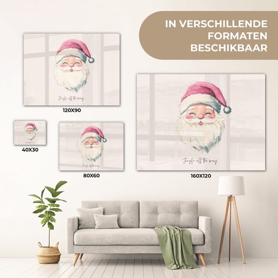 MuchoWow® Tableau sur verre 80x60 cm - Tableau acrylique sur verre - Père Noël - Noël - Citation - Beige - Photo sur verre - Décoration murale salon - Décoration murale chambre - Peintures