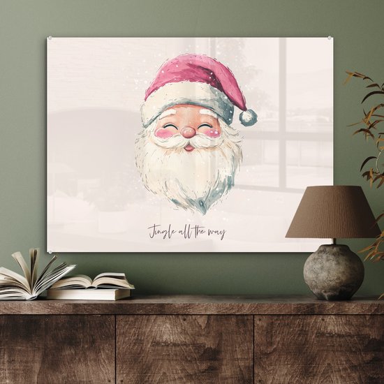 MuchoWow® Tableau sur verre 80x60 cm - Tableau acrylique sur verre - Père Noël - Noël - Citation - Beige - Photo sur verre - Décoration murale salon - Décoration murale chambre - Peintures