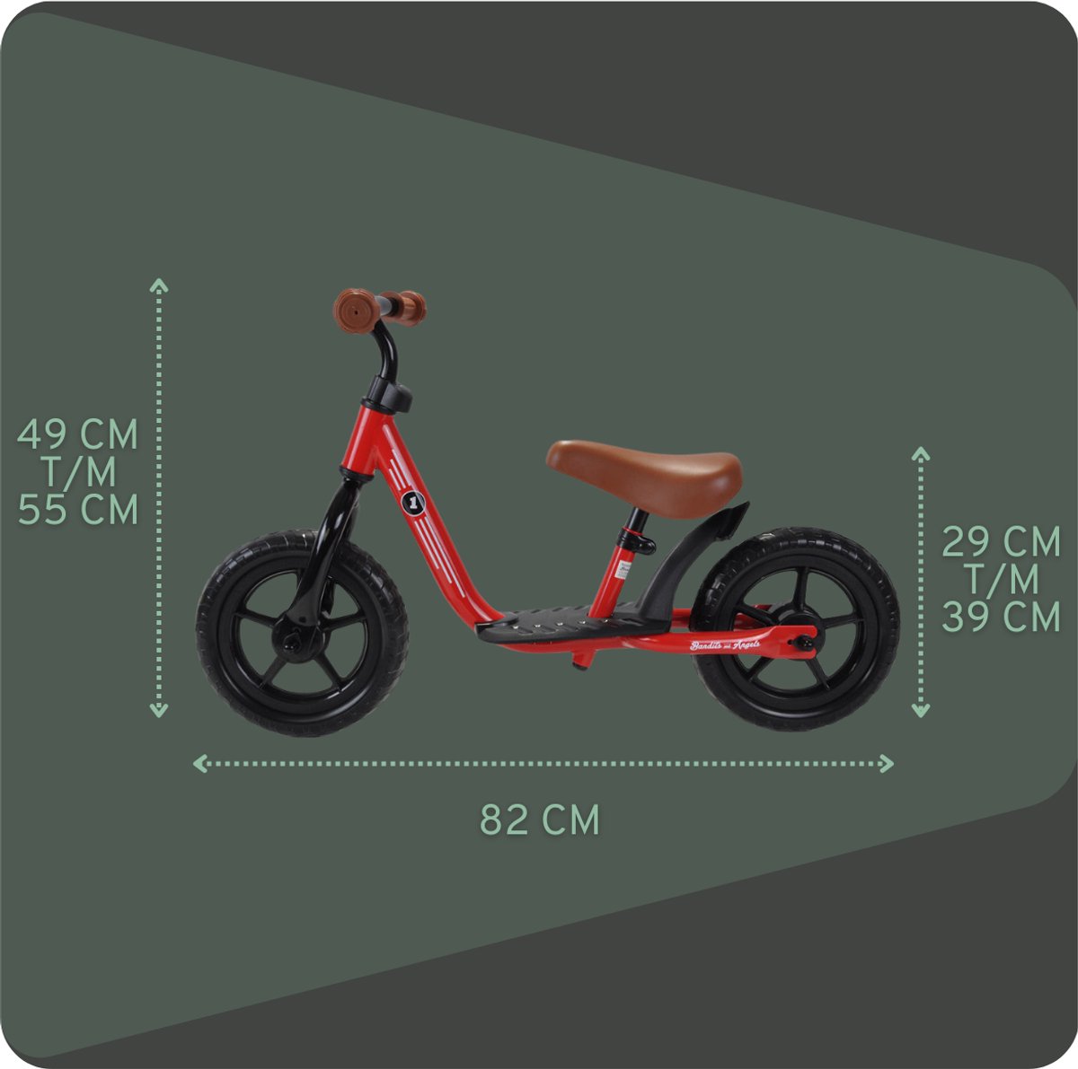 Bandits & Angels Metalen Loopfiets Starter Rood met Voetenplan vanaf 2 Jaar - Limited Edition - Rode Loop Fiets - Verstelbaar Zadel 29 tot 39 cm - Voor Jongens en Meisjes - Compact en Veilig - Lage Instap met Voetenplank — afbeelding 8
