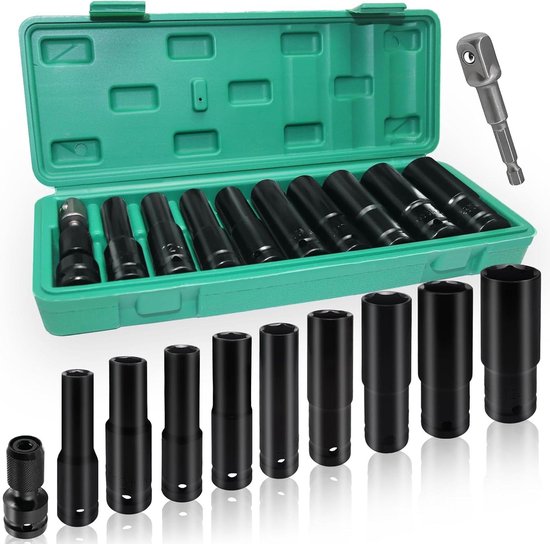 CPROSP Slagmoersleutel Set 1/2 Inch – 10 Stuks Diepe Krachtmoeren (10-24 Mm) In Kunststof Koffer, CR-V Staal