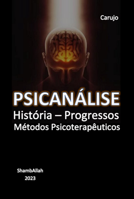 Livre 'Psicanálise' avec une image d'une tête montrant le cerveau, avec les sous-titres 'História - Progressos' et 'Métodos Psicoterapêuticos'.