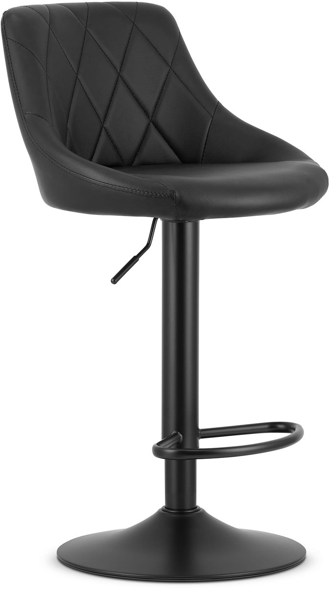 LEOBERT Barkruk AREX - Kunstleer Zwart, Mat Zwarte Basis, Rugleuning, Modern Design, Hoogte Verstelbaar, 360° Draaibaar, Max. 120 kg zwart / zwart