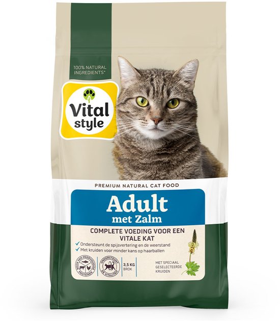VITALstyle Adult Met Zalm - Kattenbrokken - Gevarieerde Voeding Voor Een Levenslustige Kat - Met o.a. Peterselie & Rozemarijn - 3,5 kg