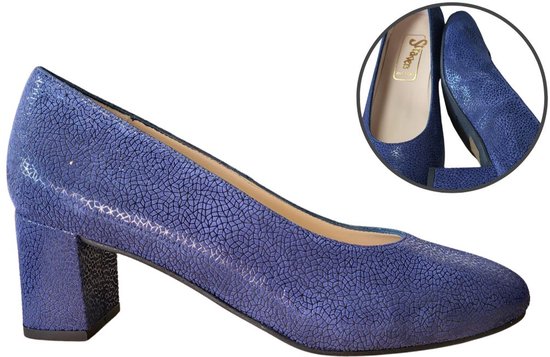 Stravers - Pumps met Lage Hak Maat 44 Blauw Suede geprint Grote Maten ...