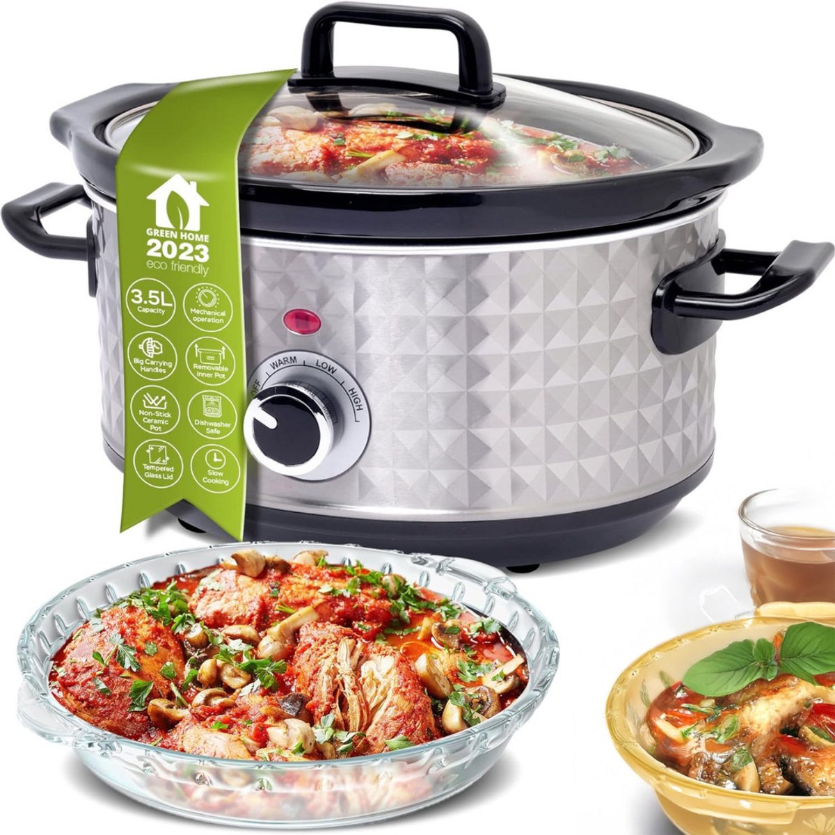 DailySupplies® Slowcooker met Timer - Keramische Binnenpan - Hotpot - Zilver