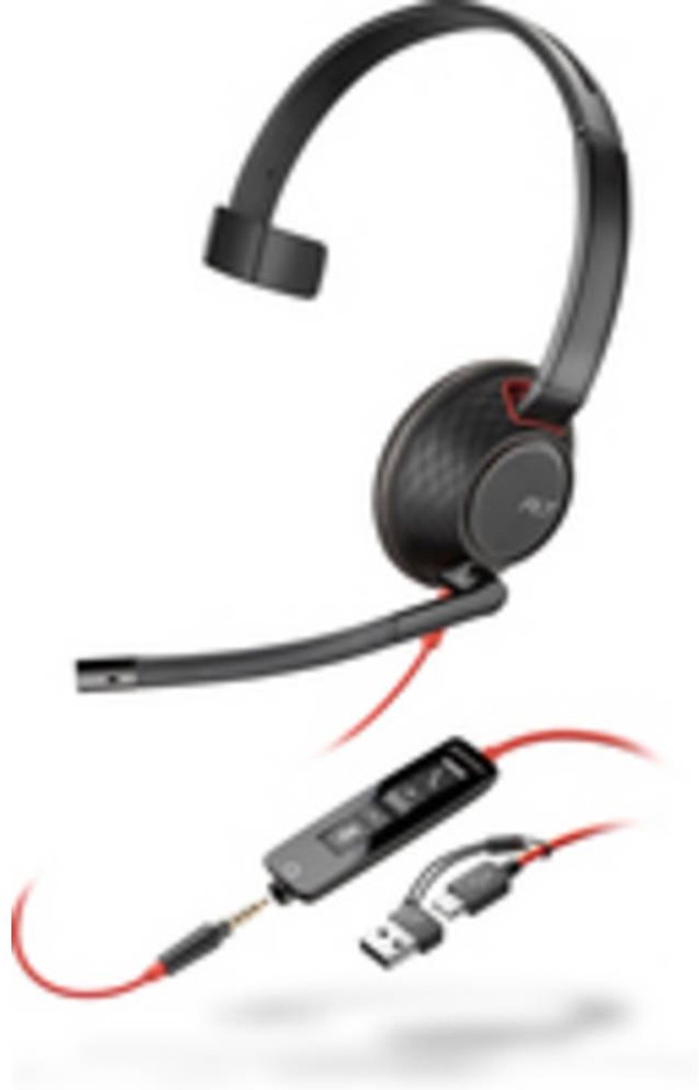 POLY Blackwire 5210 mono USB-C-headset + 3,5 mm stekker + USB-C/A-adapter