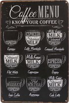 DW4Trading® Metalen wandbord koffie menu 20x30 cm