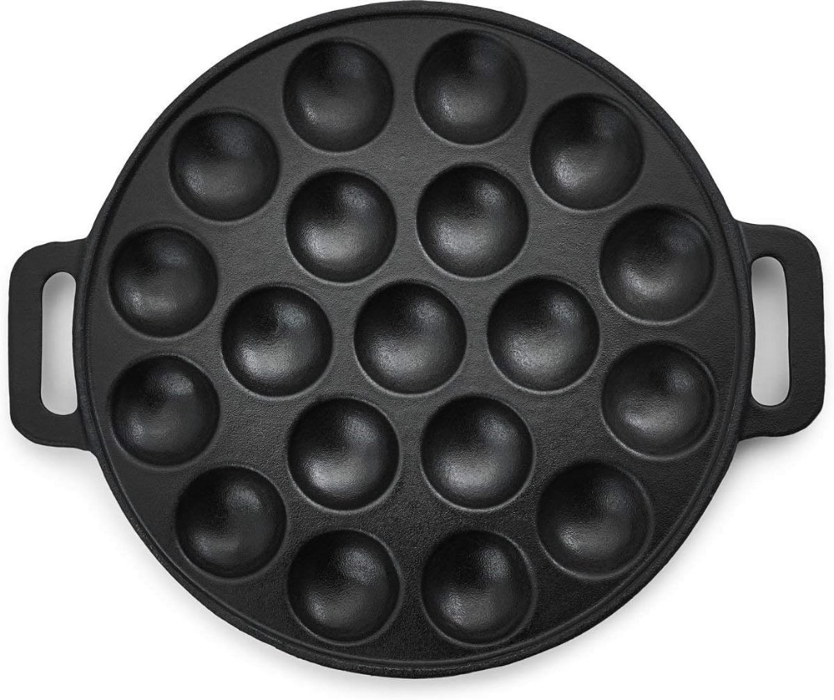 Zylo® Poffertjesmaker - Poffertjespan - Antiaanbaklaag - Gietijzer - 19 Mallen- 24x29x2cm - Zwart