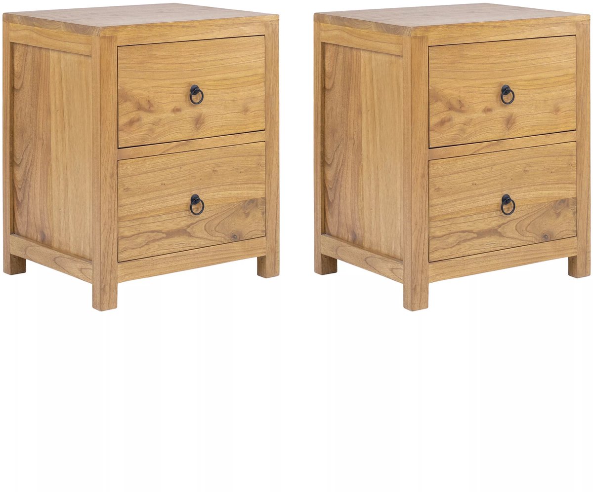 Vente-unique Set van 2 nachtkastjes met 2 lades - Mindihout - Naturel - PILABO Natuurlijk licht
