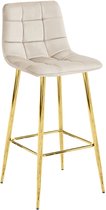 Bol.com Barkruk ARCETO - Beige Velvet Gouden Metalen Poten 76 cm Zithoogte Rugleuning Ergonomisch Ontwerp Max. 120 kg aanbieding