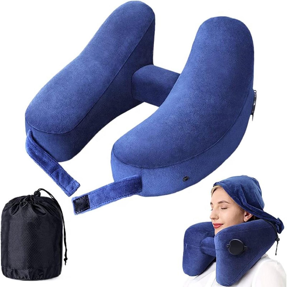 Oreiller De Voyage Gonflable En Forme De H - Avec Capuche - Léger Et Pliable - Neuf