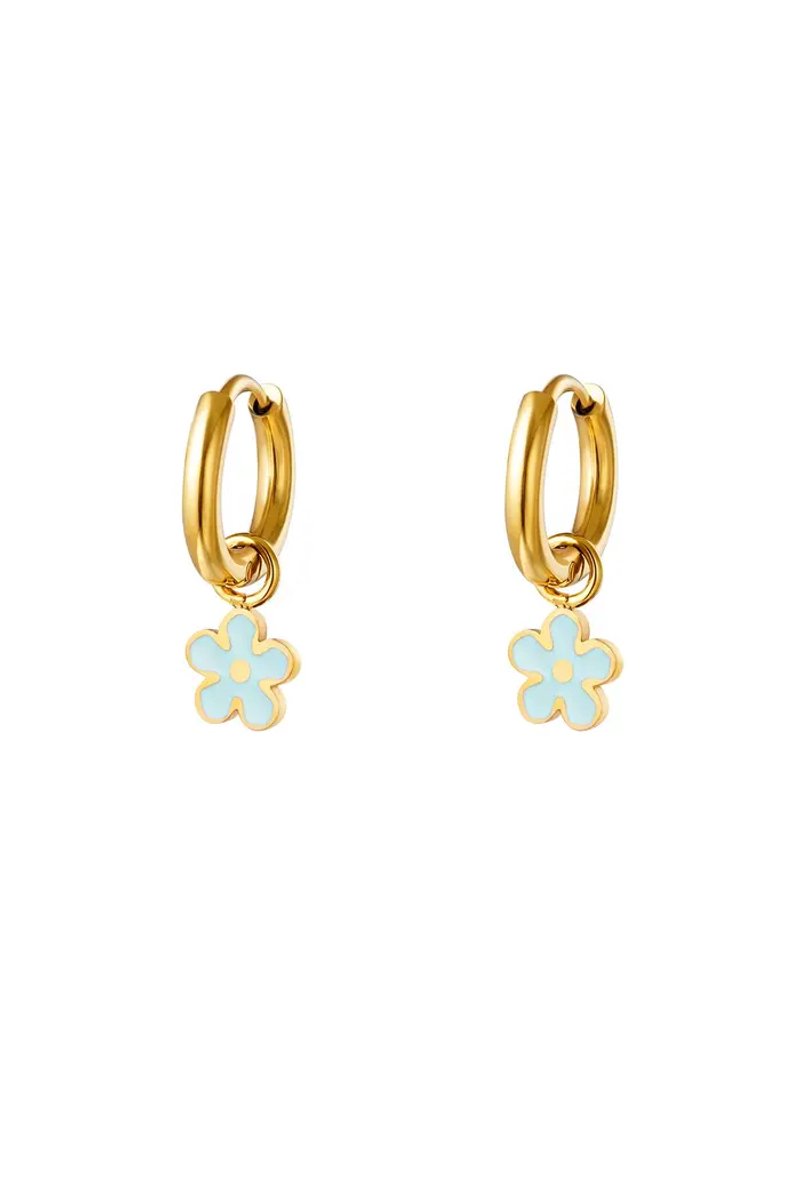 Boucles d'oreilles fleurs colorées en acier inoxydable Bleu