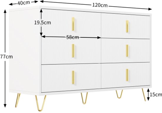 Songvas Borst wit met 4 laden, 60 cm brede ladekast en dressoir, opbergruimte, commodekast voor slaapkamer, woonkamer, kantoor en ingang, 60 x 40 x 98 cm (l x b x h