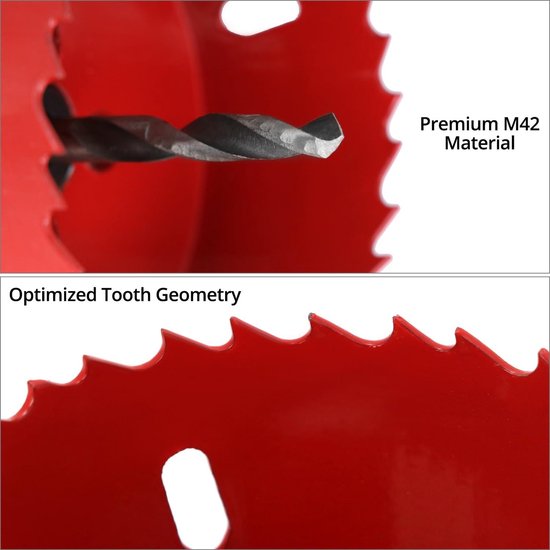Gatenzaag 70 mm, sneldraaistaal HSS M42 bimetalen gatenzaag, gatfrees met zeskantige schacht en boor voor hout, gipsplaten en metaalplaat, 1 stuks rood