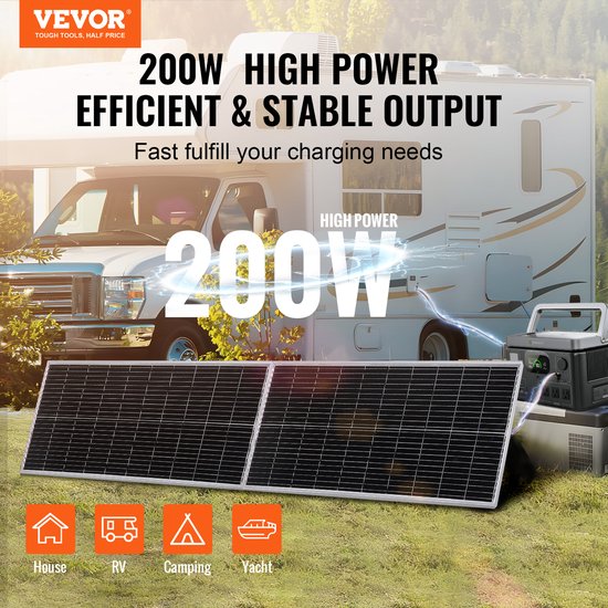VEVOR 200W Zonnepaneel Set van 2 12v Monokristallijne Zonnemodule Plus Laadregelaar 16,66a Zonnestelsel Conversiepercentage van 23% Compatibel met Agm, Gel, Fld, Li Accu's Ideaal voor Campers, Jachten, Accessoires van Vevor — afbeelding 5