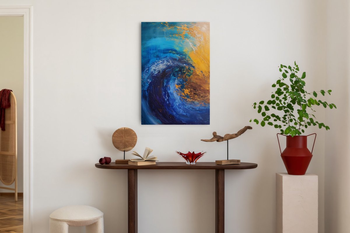 Saammp Canvas Schilderij - Abstract - Golf - 50x70 - Foto op canvas - Wanddecoratie - Muurdecoratie Woonkamer - Slaapkamer decoratie - Canvas Print Multicolor