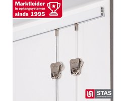STAS Schilderijrail - Ophangsysteem Schilderijen / Fotolijsten / Poster - Ophangrails - Zonder Boren - Ophanghaak - Ophangrek - Schilderijrail - Minirail - Wit - 300 cm - Complete Kit