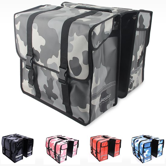 Ekostar® - NIEUW - Dubbele Fietstas - Waterdicht materiaal - Camouflage grijs - 46 Liter