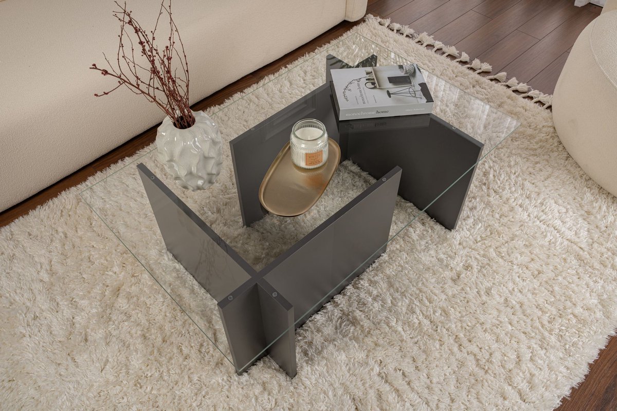 Skye Decor Vetrino" glazen salontafel 105 x 65 x 40 cm - Antraciet Anthrazit