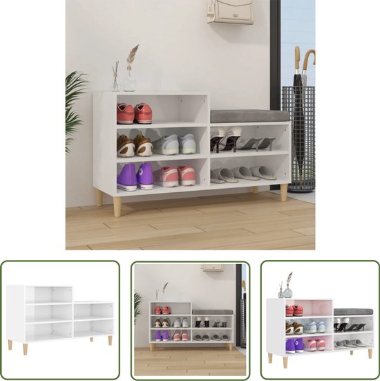 vidaXL Meuble à chaussures Wit brillant 102x36x60 cm Meuble à chaussures - Étagère à chaussures - Espace de rangement - Rangement pour vêtements - Décoration de salon - Meuble d'entrée - Armoires design - Type de bois - Wit