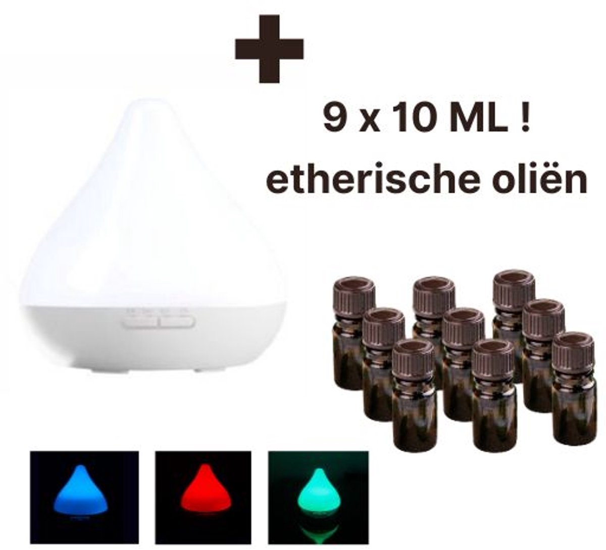 Goedkoopste Aïda - Aroma Diffuser - Wit - 300 ml - 9 x Etherische Olie Set - LED