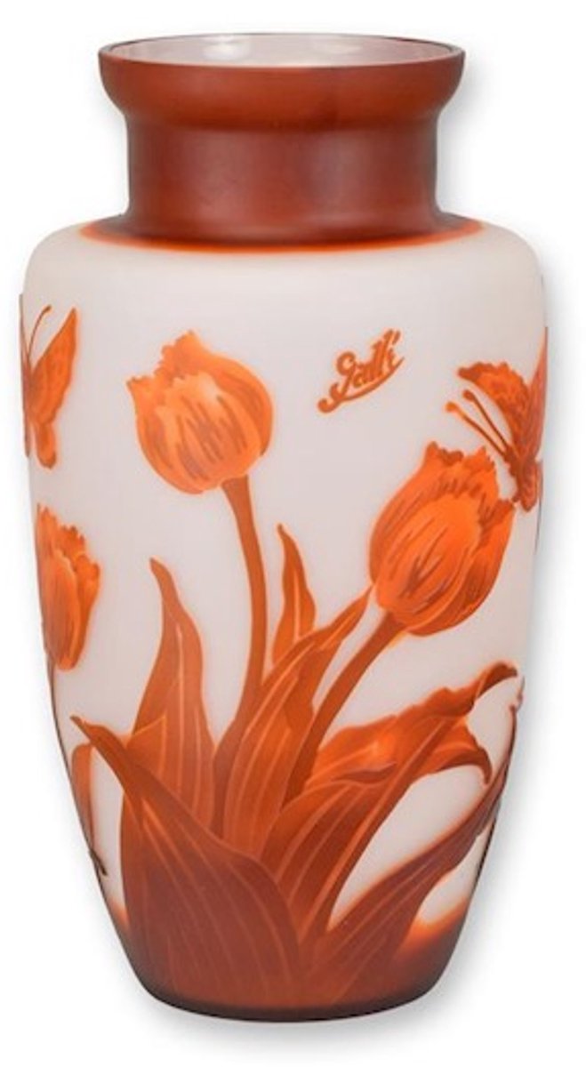 VntiQue Cameo Vaas - Tulp - Cameo Glazen Vaas - Glas Decoratie - Tafeldecoratie - Bloemenvaas - Tafelvaas - 16x16x30 Wit