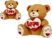 Beer Pluche Knuffel Bruin met Hart 21 cm [knuffelbeer teddybeer - plush bear with rose - rozenbeer rozen beer - i love you ik hou van jou - valentijn valentijnsdag valentijnscadeau - kado voor hem haar]