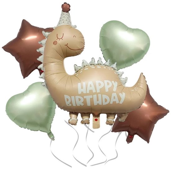 Happy Birthday folie ballonnen set 5-delig dinosaurus - verjaardag - happy - birthday - ballon - dinosaurus - decoratie