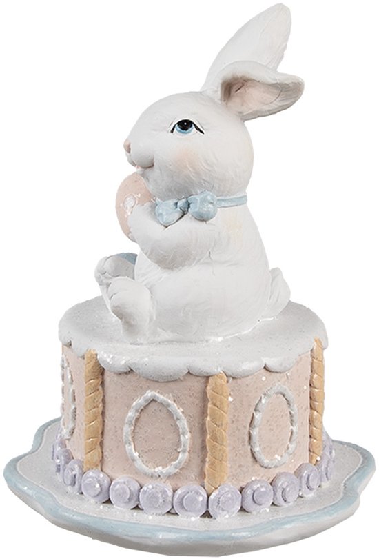 Clayre & Eef Image de décoration Lapin Ø 12x17 cm Blanc Rose Plastique