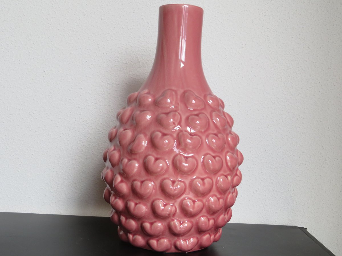 Vaas - Roze - Hartjesmotief - Valentijn - 21,5 x 21,5 x 35,5 - Vrolijk - Handmade