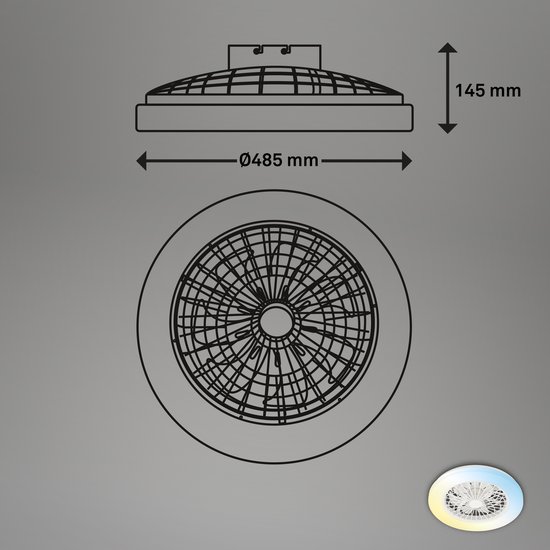 BRILONER - Ventilateur de plafond avec éclairage - Plafonnier LED avec ventilateur - dimmable - 5 vitesses - Ø48,5cm - blanc