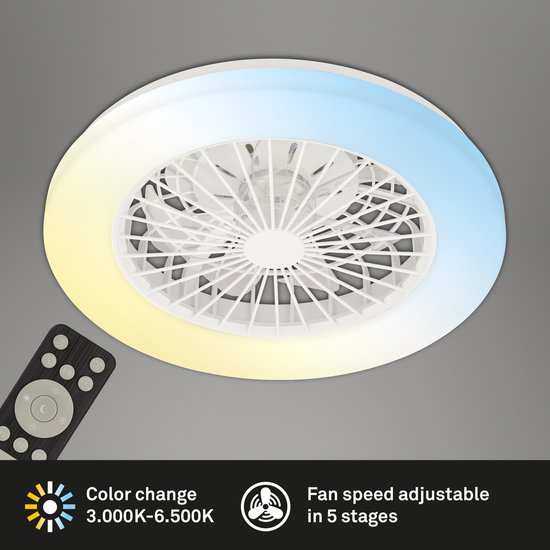 BRILONER - Ventilateur de plafond avec éclairage - Plafonnier LED avec ventilateur - dimmable - 5 vitesses - Ø48,5cm - blanc