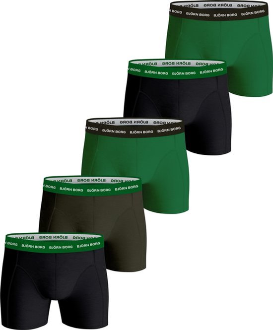 Björn Borg Cotton Stretch Boxershort Heren - Groen/Zwart - 5 stuks - Heren onderbroeken - Katoenen Boxer - Maat L