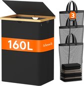 Bol.com BOTC Wasmand - Wassorteerder - 105L Capaciteit - Bamboe Wasmand met Deksel - 73*44*33cm - Zwart aanbieding