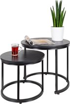 Casamoda Salontafel set van 2 - ø 43/53 cm - Hoogte 36/43 cm - Bijzettafel Rond - Salon tafel Industrieel - Tafelblad Hout - Salontafel Zwart