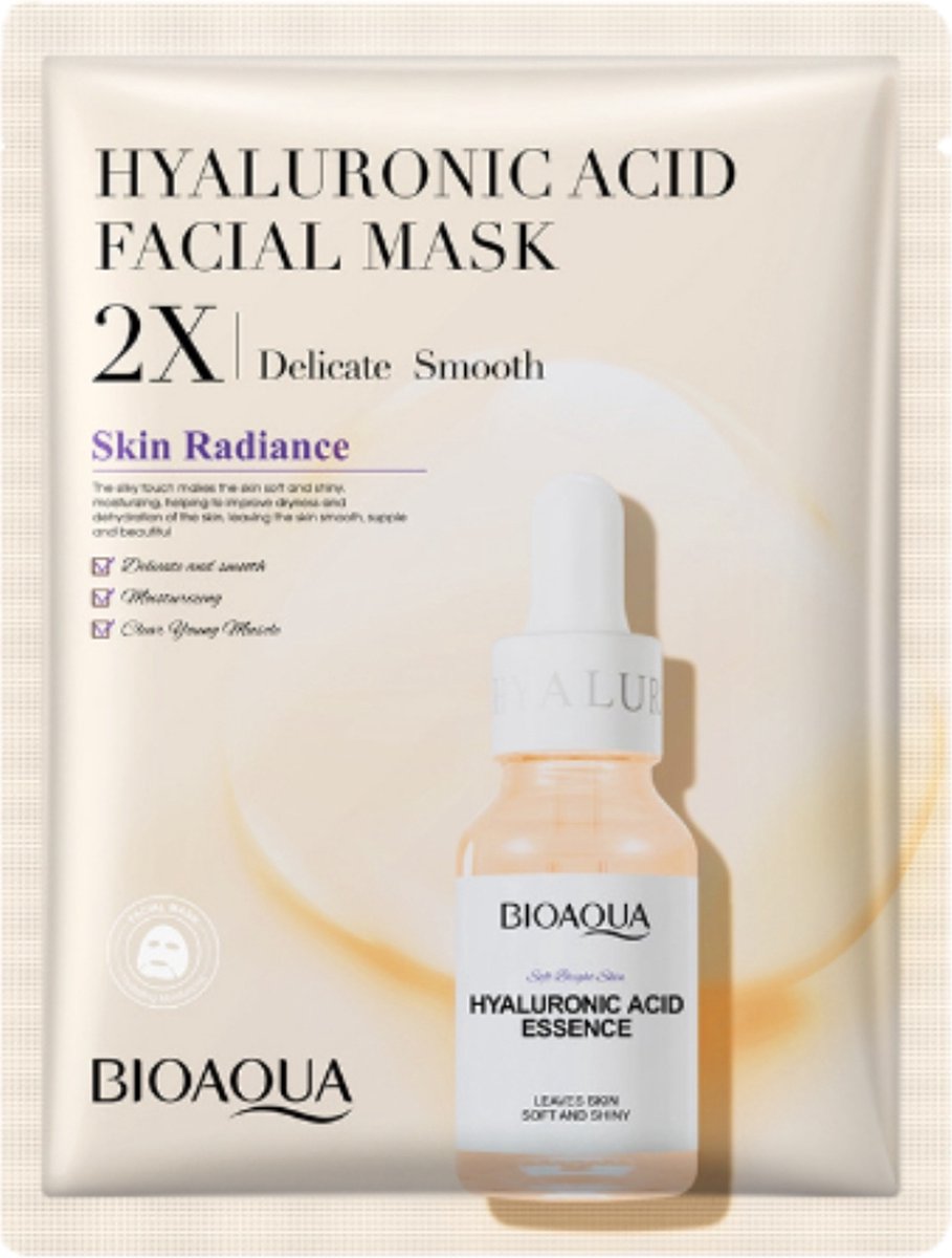 BioAqua - Hyaluronzuur gezichtsmasker 10 stuks - Diepe hydratatie & anti-rimpel - Met collageen en aloë vera - Verheldert doffe huid - Vermindert fijne lijntjes - Poriezuivering & huidherstel - Gladde en stralende huid - Ideaal voor alle huidtypen