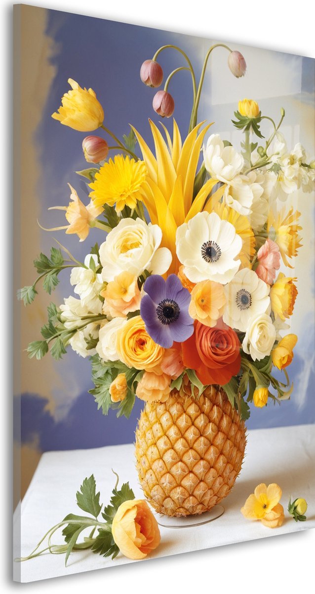 Glasschilderij Ananas Bloei - 60 x 40 cm - Ananas - Bloemen en Planten;Eten en Drinken - Acrylaat - Inclusief wandbevestiging - Foto op plexiglas - Wanddecoratie woonkamer – Modern – Modern
