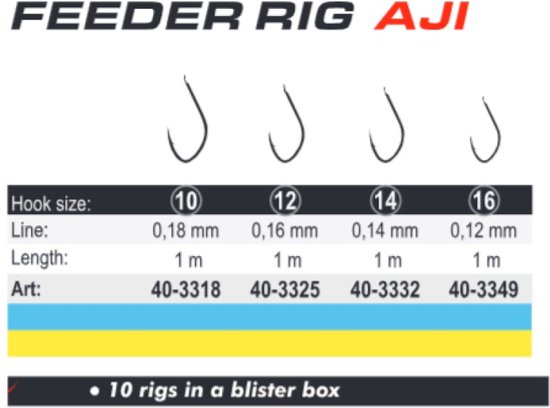 Feeder Rigs 'AJI' - Haakmaat #16 - 0.12mm - 1m - 10 stuks - Feeder Onderlijnen - Witvis Onderlijn van Marufuji — afbeelding 2